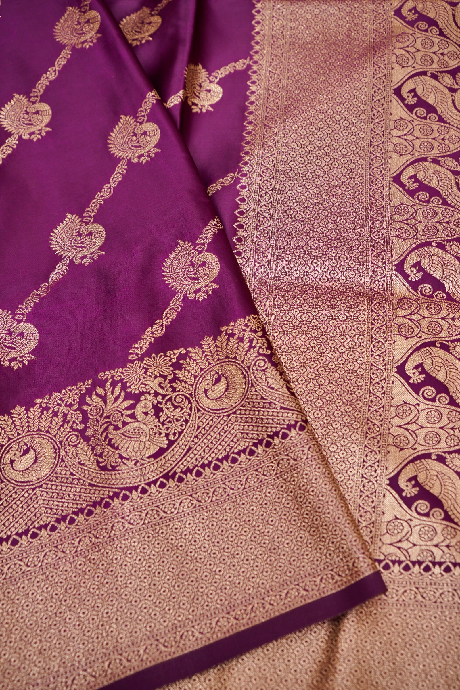 Deep Wine Purple Mashroo Silk Saree with Paisley Zari Weaving