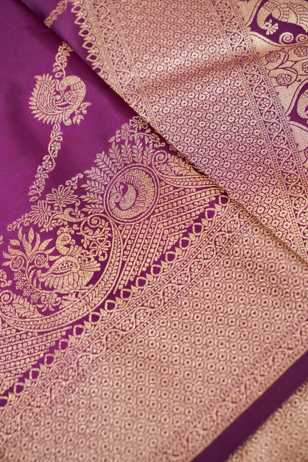 Deep Wine Purple Mashroo Silk Saree with Paisley Zari Weaving
