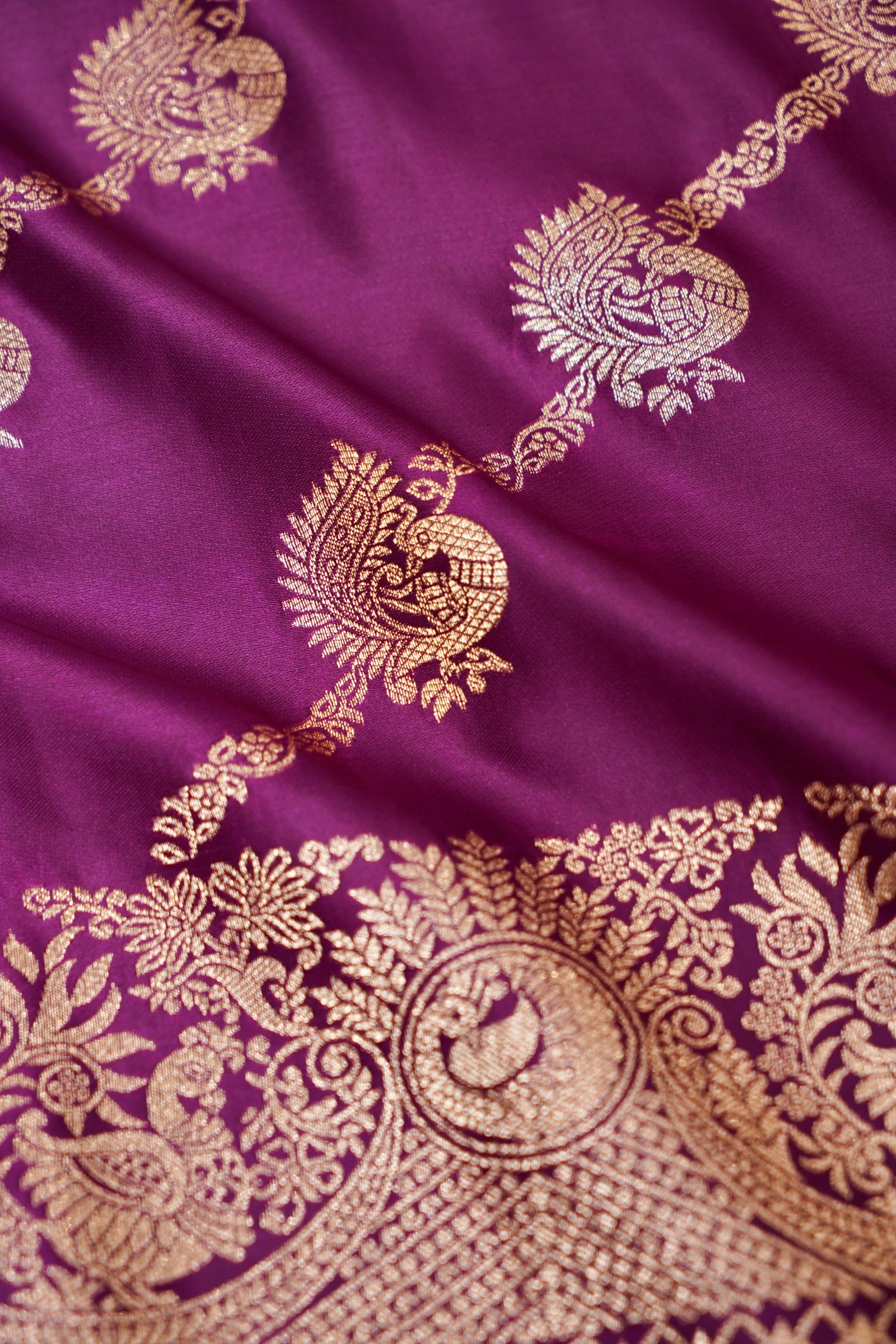 Deep Wine Purple Mashroo Silk Saree with Paisley Zari Weaving