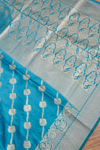 Turquoise Blue Mashroo Silk Saree with Zari Buti and Ornate Border