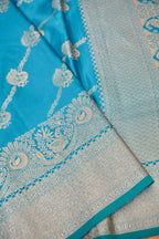 Turquoise Blue Mashroo Silk Saree with Zari Buti and Ornate Border