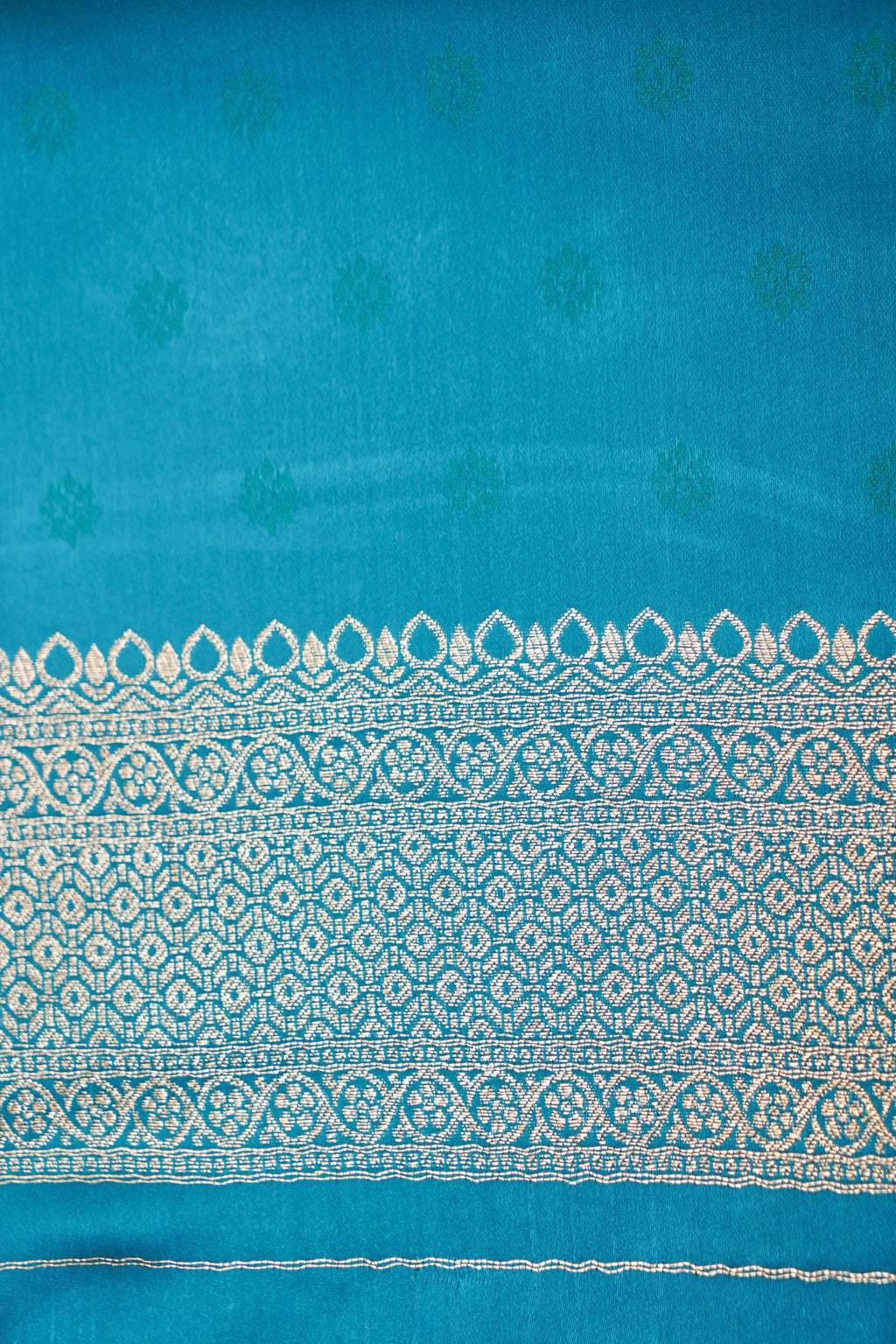 Turquoise Blue Mashroo Silk Saree with Zari Buti and Ornate Border