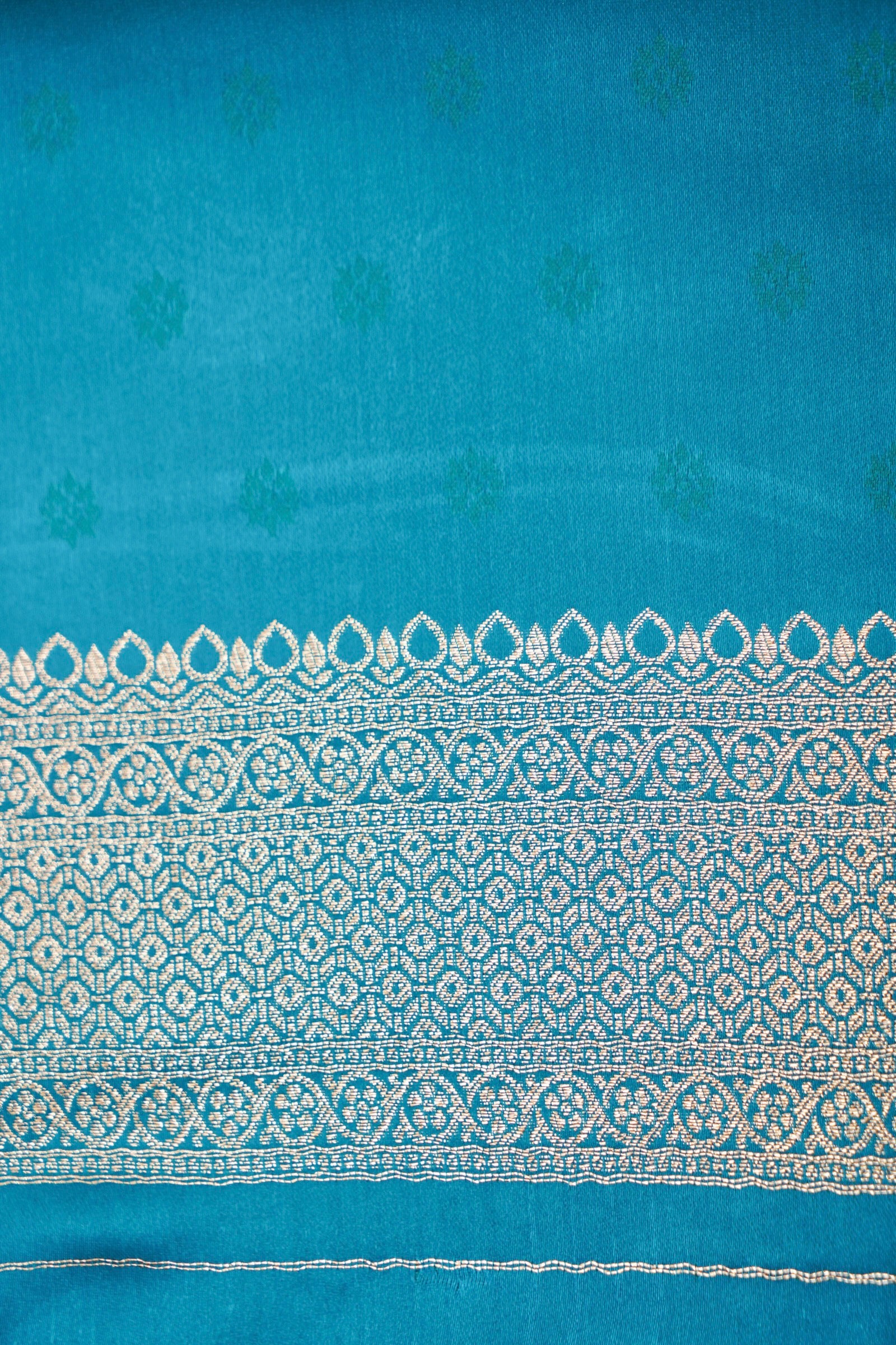 Turquoise Blue Mashroo Silk Saree with Zari Buti and Ornate Border