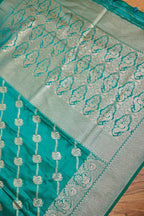 Teal Green Mashroo Silk Saree with Zari Buti and Ornate Border