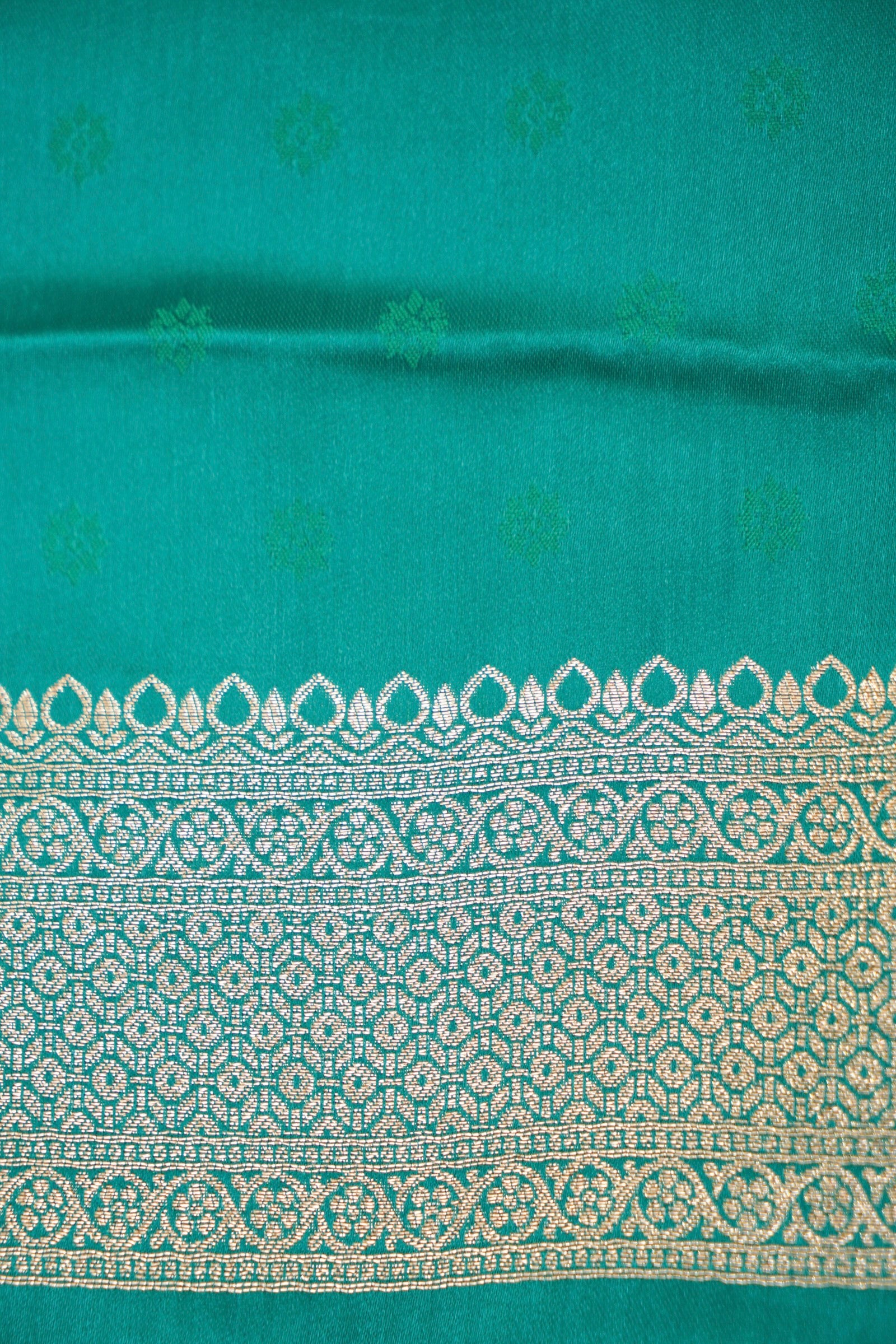 Teal Green Mashroo Silk Saree with Zari Buti and Ornate Border