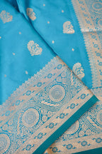 Sky Blue Mashroo Silk Saree with Zari Buti and Ornate Border
