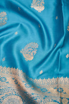 Sky Blue Mashroo Silk Saree with Zari Buti and Ornate Border