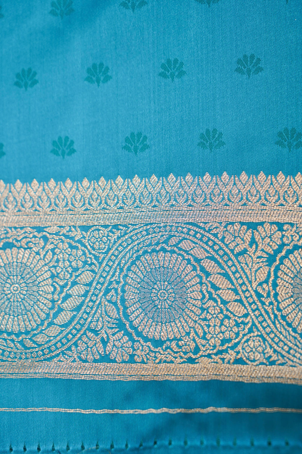 Sky Blue Mashroo Silk Saree with Zari Buti and Ornate Border