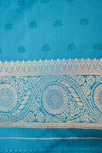 Sky Blue Mashroo Silk Saree with Zari Buti and Ornate Border