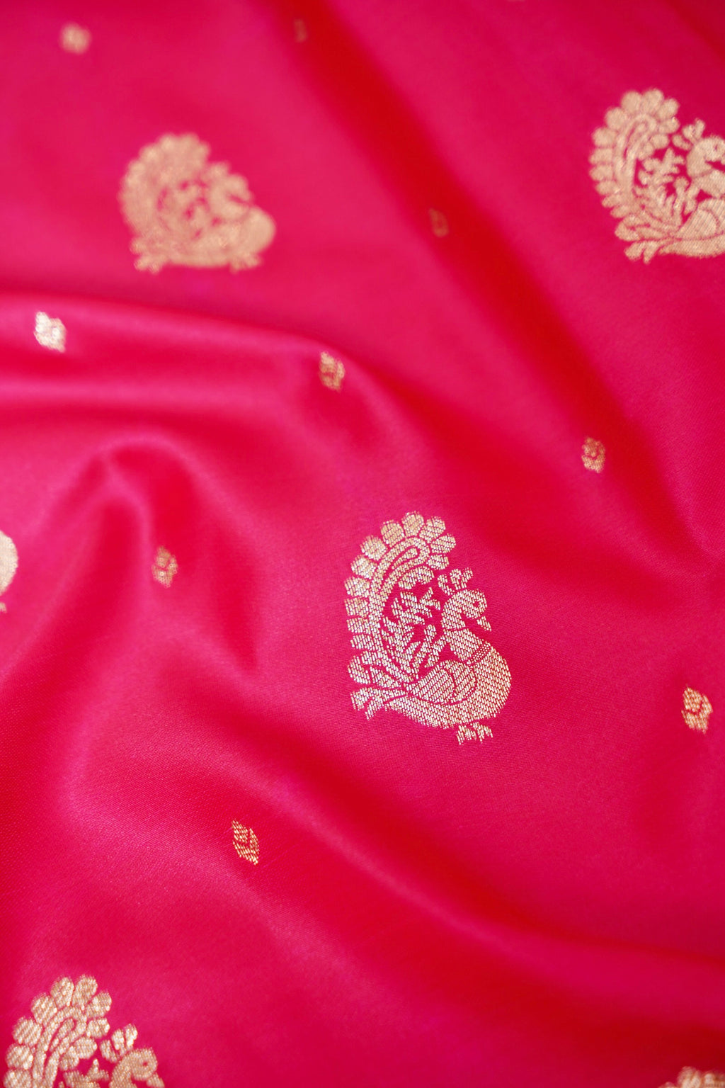 Hot Pink Mashroo Silk Saree with Zari Buti and Ornate Border