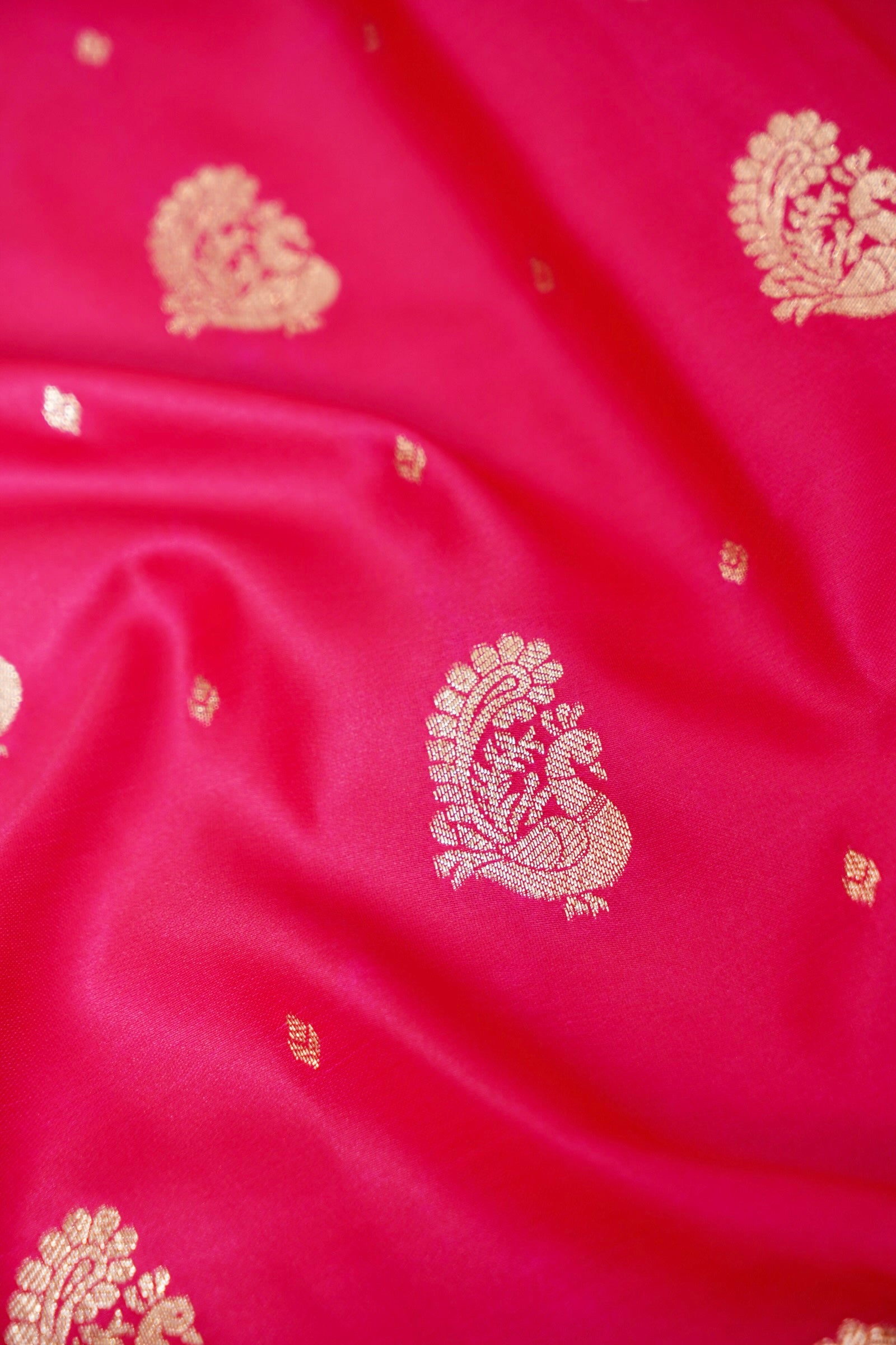 Hot Pink Mashroo Silk Saree with Zari Buti and Ornate Border