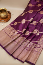 Deep Wine Purple Mashroo Silk Saree with Paisley Zari Weaving