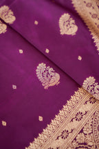 Royal Purple Mashroo Silk Saree with Zari Buti and Ornate Border