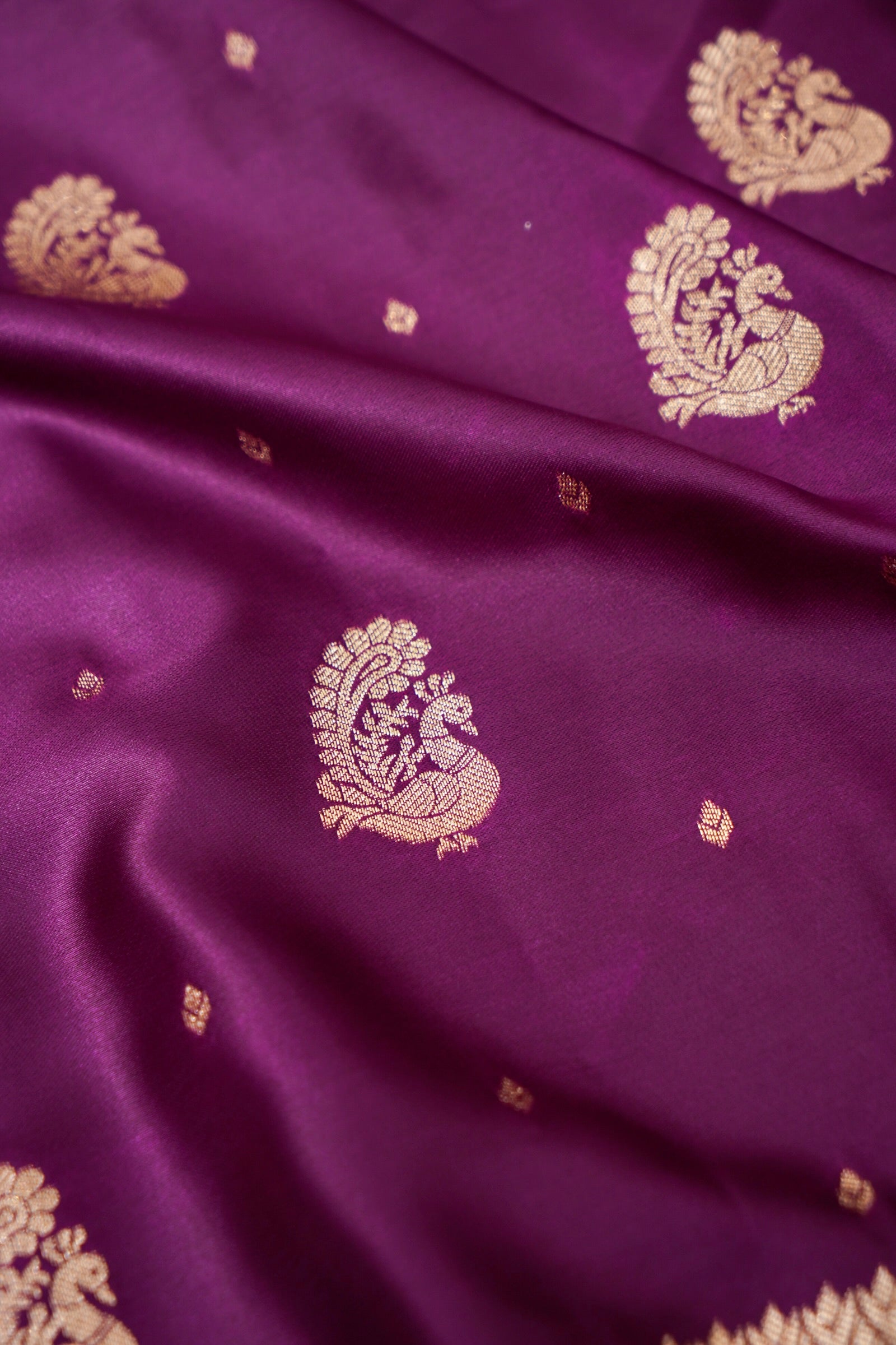 Royal Purple Mashroo Silk Saree with Zari Buti and Ornate Border