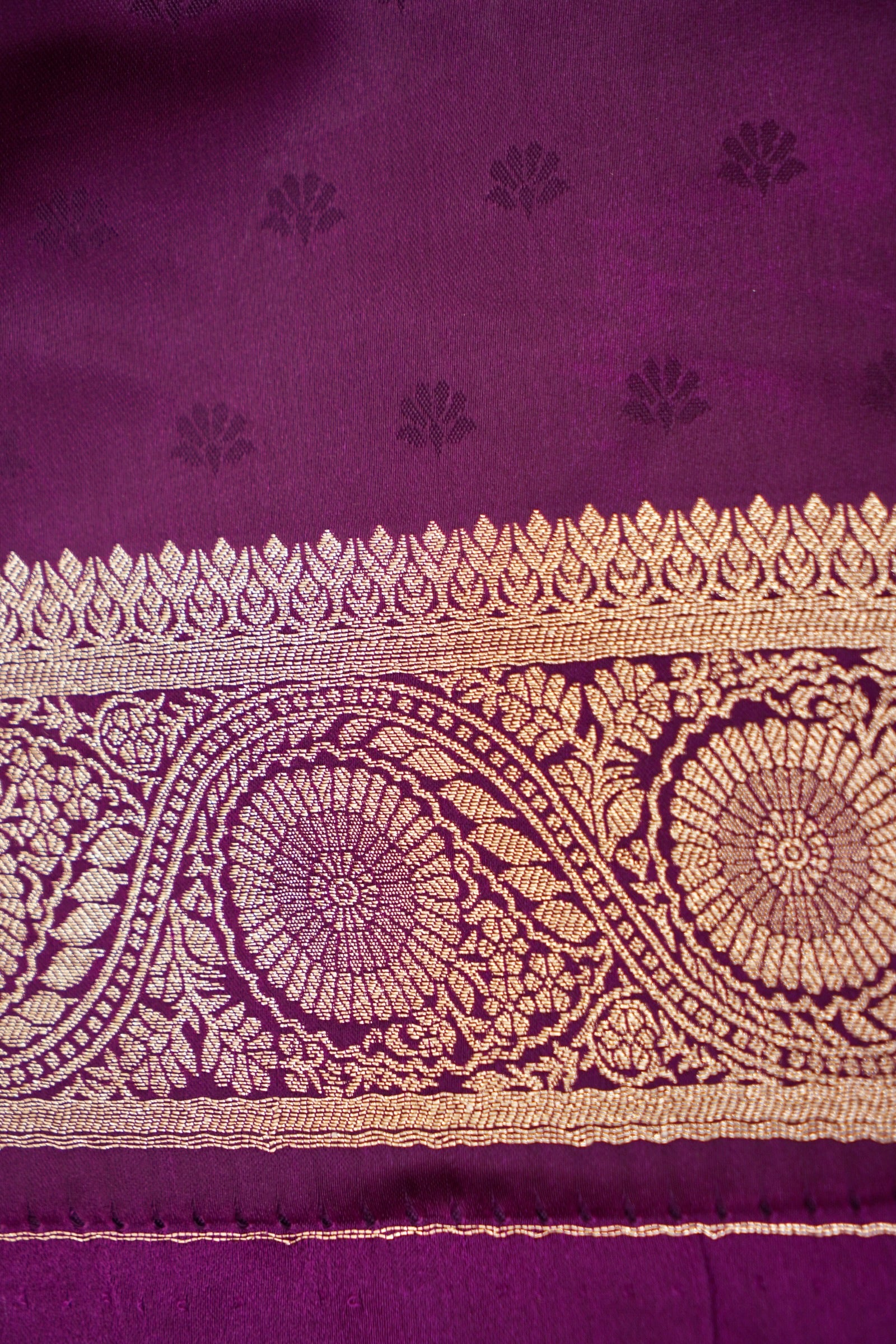Royal Purple Mashroo Silk Saree with Zari Buti and Ornate Border