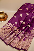 Wine Purple Mashroo Silk Saree with Floral Zari Weaving