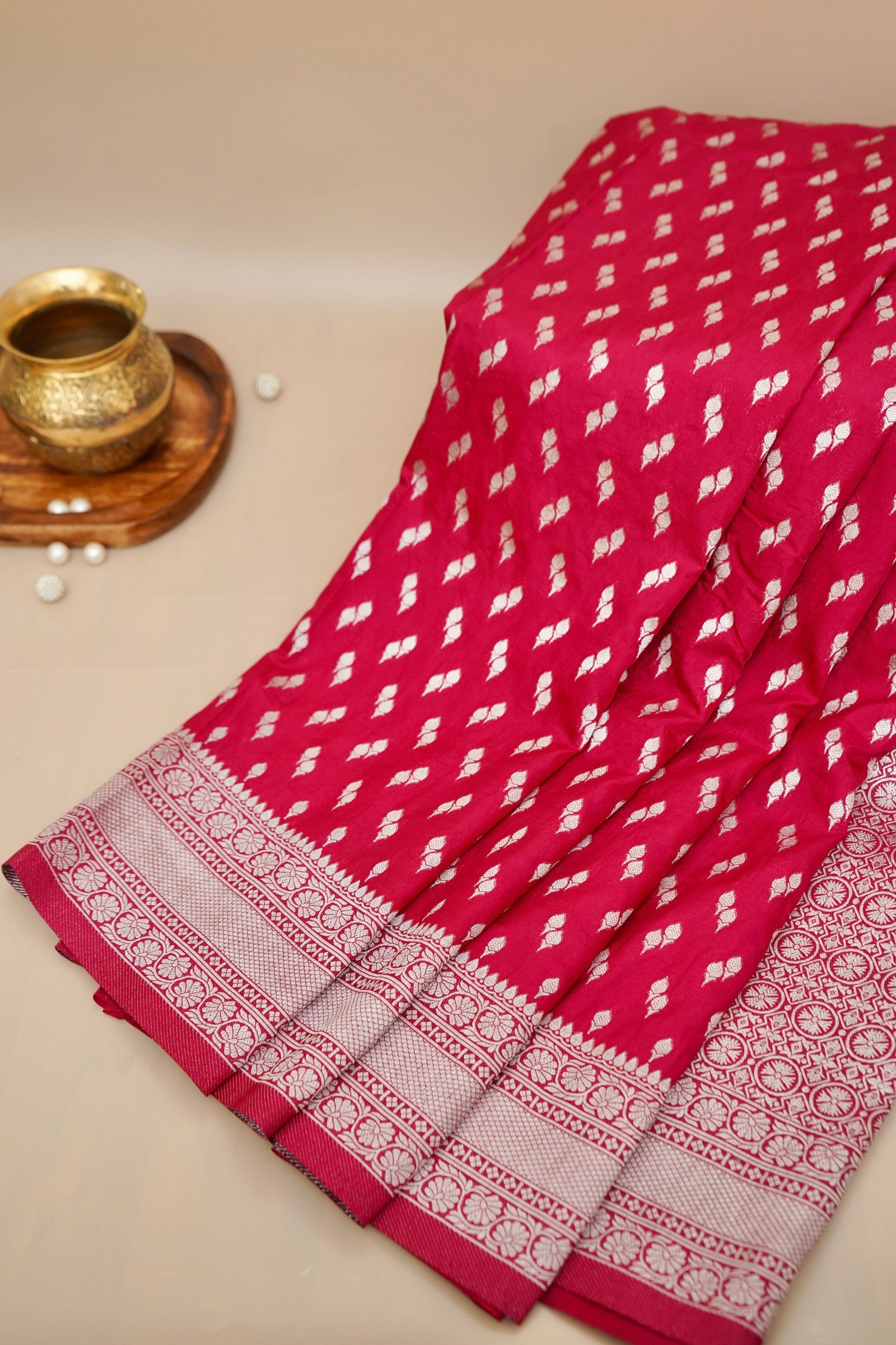 Red Katan Silk Fancy Saree with Zari Buti and Ornate Border