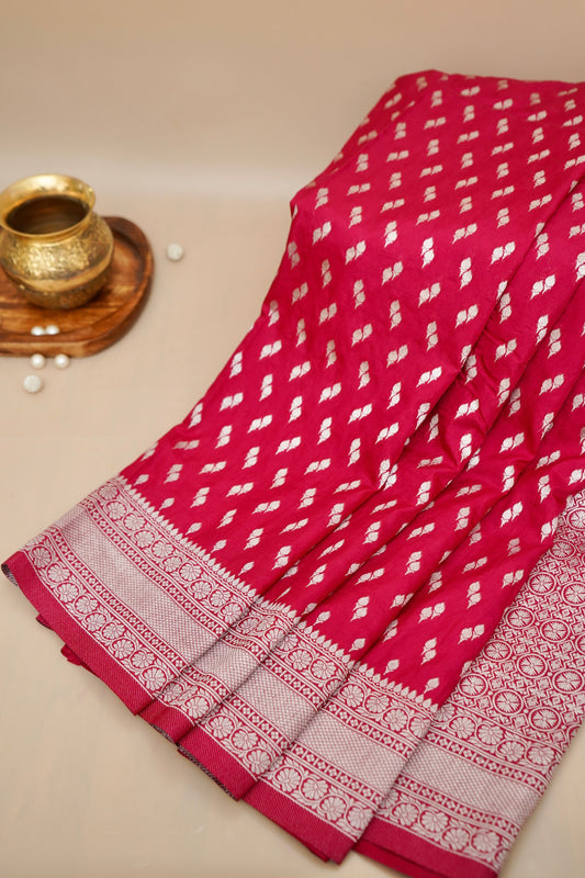 Red Katan Silk Fancy Saree with Zari Buti and Ornate Border