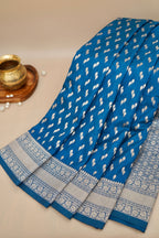 Steel Blue Katan Silk Fancy Saree with Zari Buti and Ornate Border