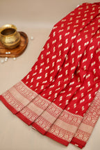 Vermilion Red Katan Silk Fancy Saree with Zari Buti and Ornate Border