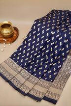 Navy Blue Katan Silk Fancy Saree with Zari Buti and Ornate Border