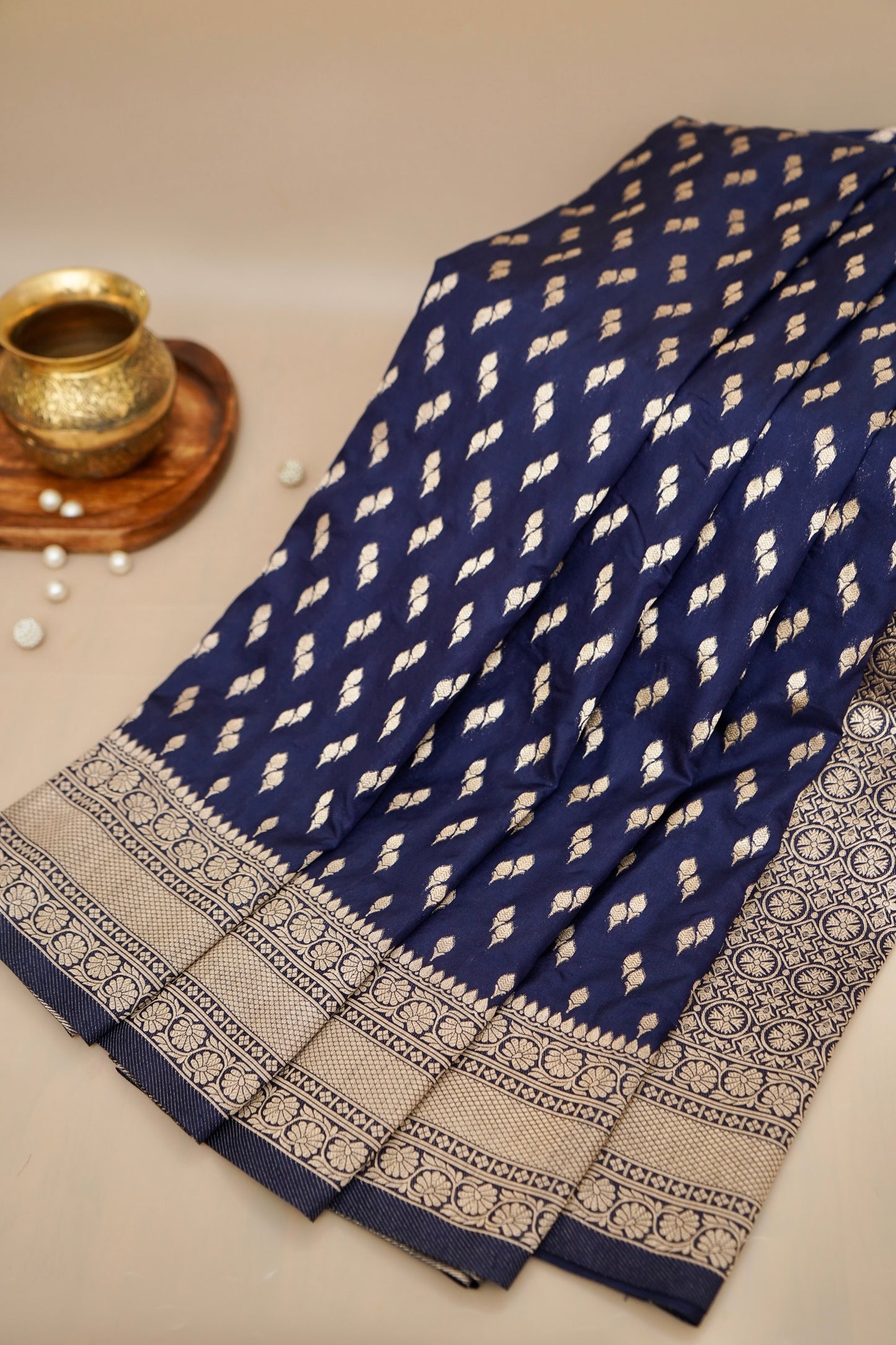 Navy Blue Katan Silk Fancy Saree with Zari Buti and Ornate Border