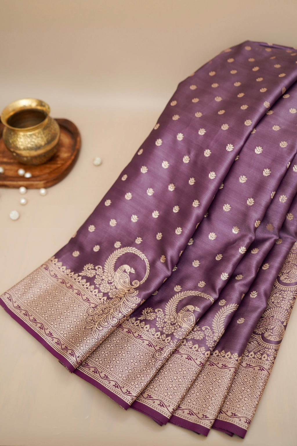Lavender Mashroo Silk Saree with Zari Buti and  Rich Border