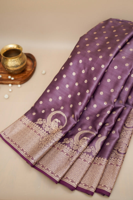 Lavender Mashroo Silk Saree with Zari Buti and  Rich Border