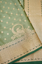 Olive Green Mashroo Silk Saree with Zari Buti and Ornate Border