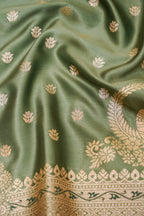 Olive Green Mashroo Silk Saree with Zari Buti and Ornate Border