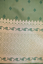 Olive Green Mashroo Silk Saree with Zari Buti and Ornate Border