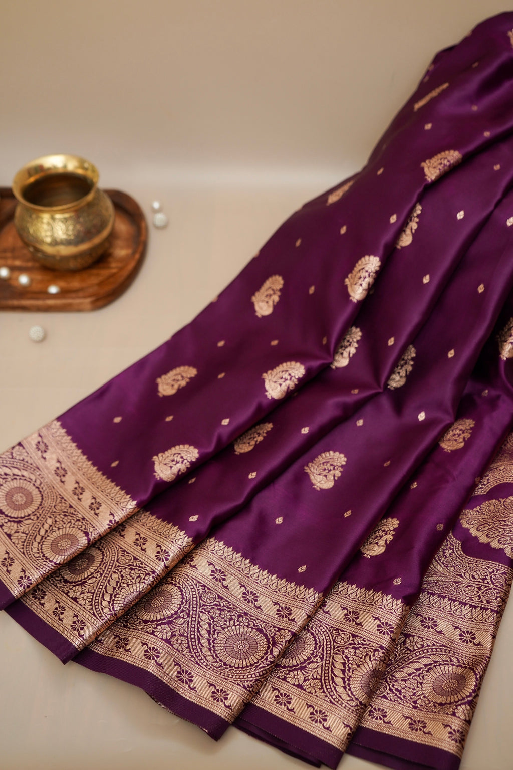 Royal Purple Mashroo Silk Saree with Zari Buti and Ornate Border