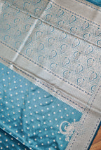 Teal Blue Mashroo Silk Saree with Zari Buti and Ornate Border
