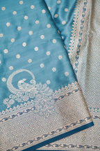 Teal Blue Mashroo Silk Saree with Zari Buti and Ornate Border