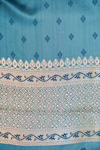 Teal Blue Mashroo Silk Saree with Zari Buti and Ornate Border