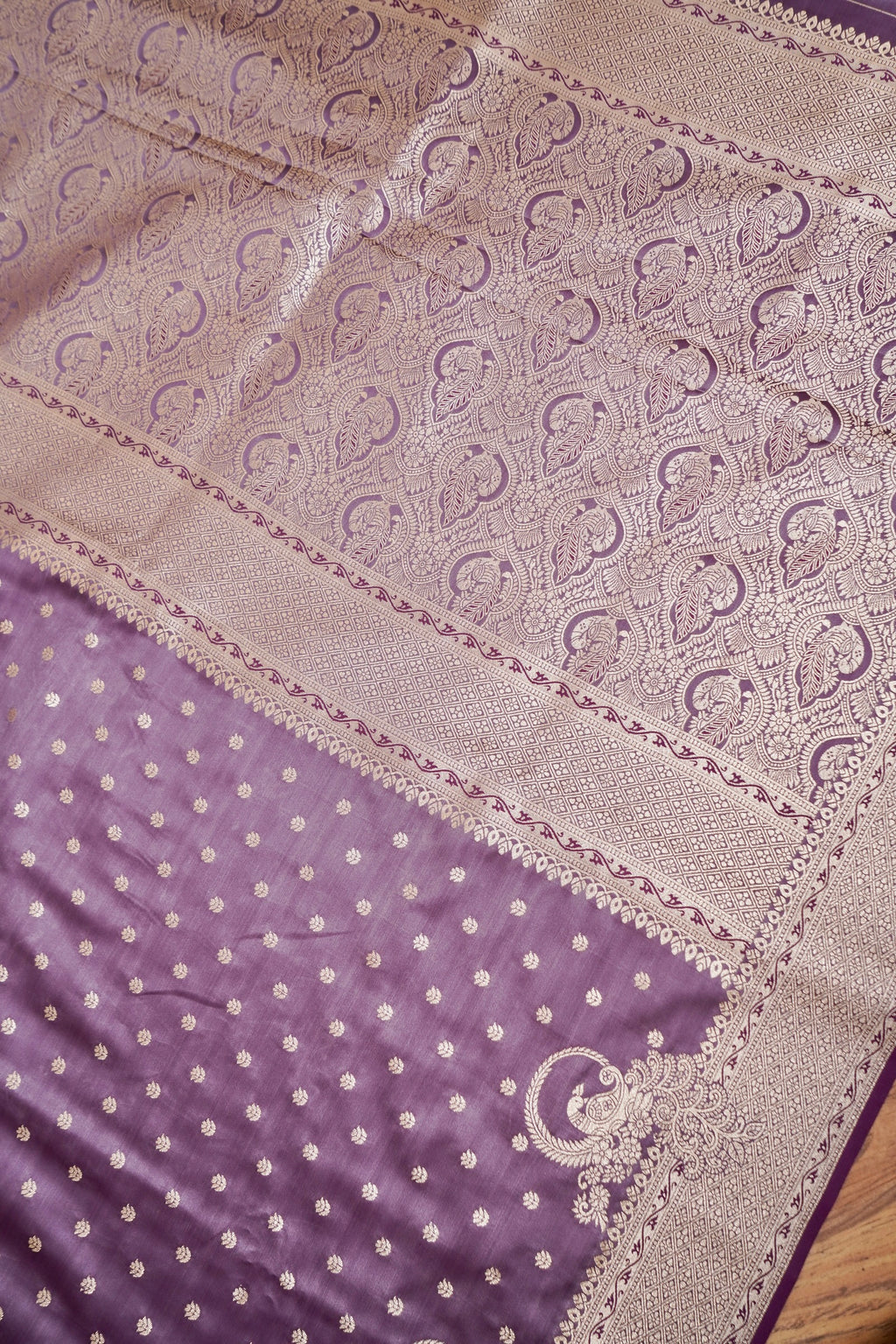 Lavender Mashroo Silk Saree with Zari Buti and  Rich Border