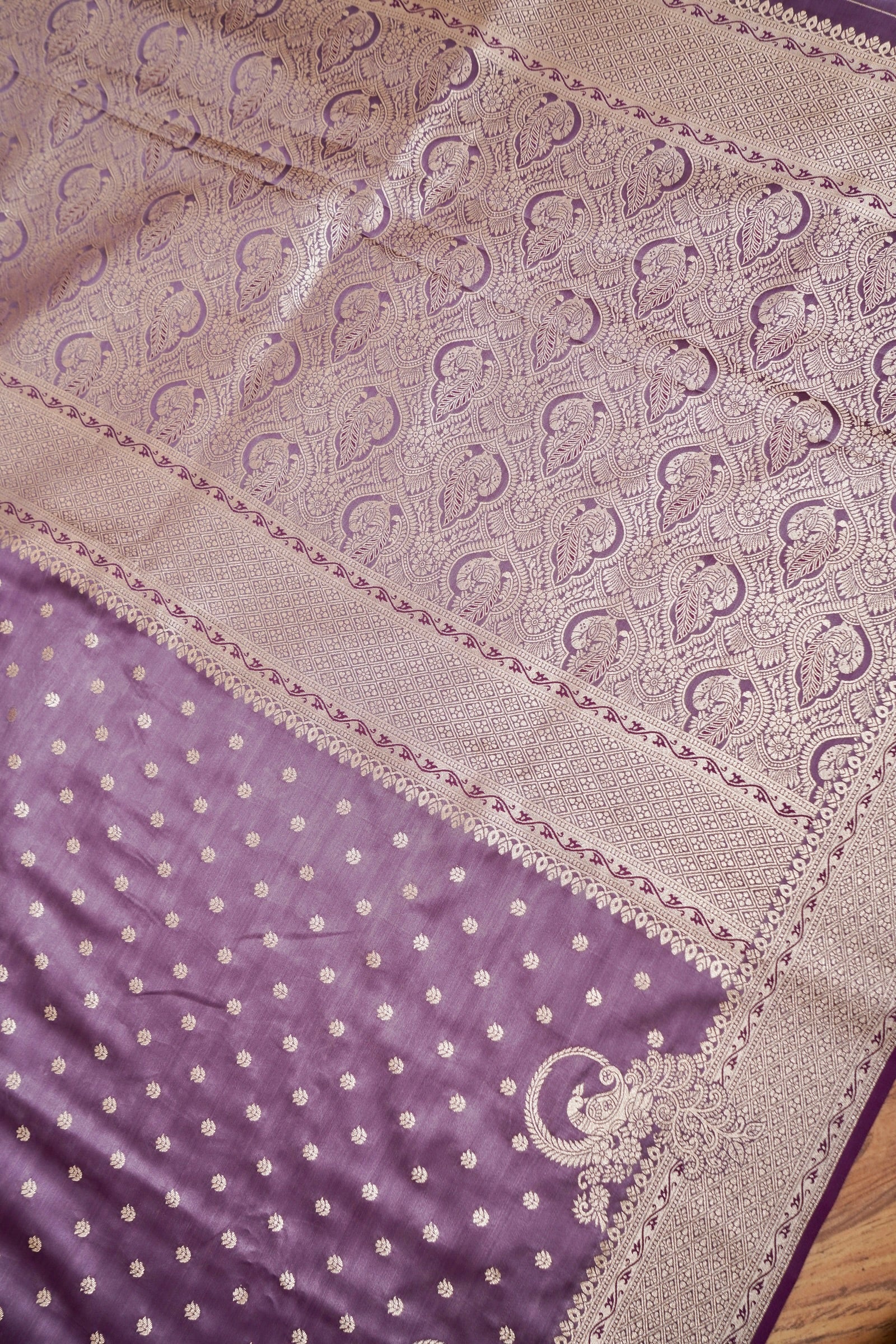 Lavender Mashroo Silk Saree with Zari Buti and  Rich Border