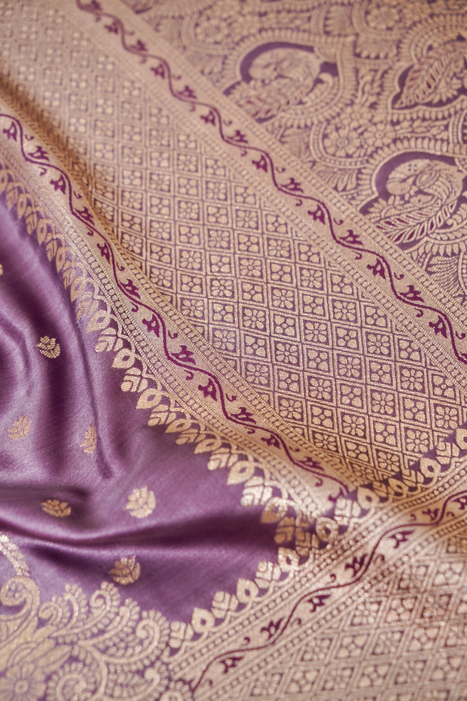 Lavender Mashroo Silk Saree with Zari Buti and  Rich Border