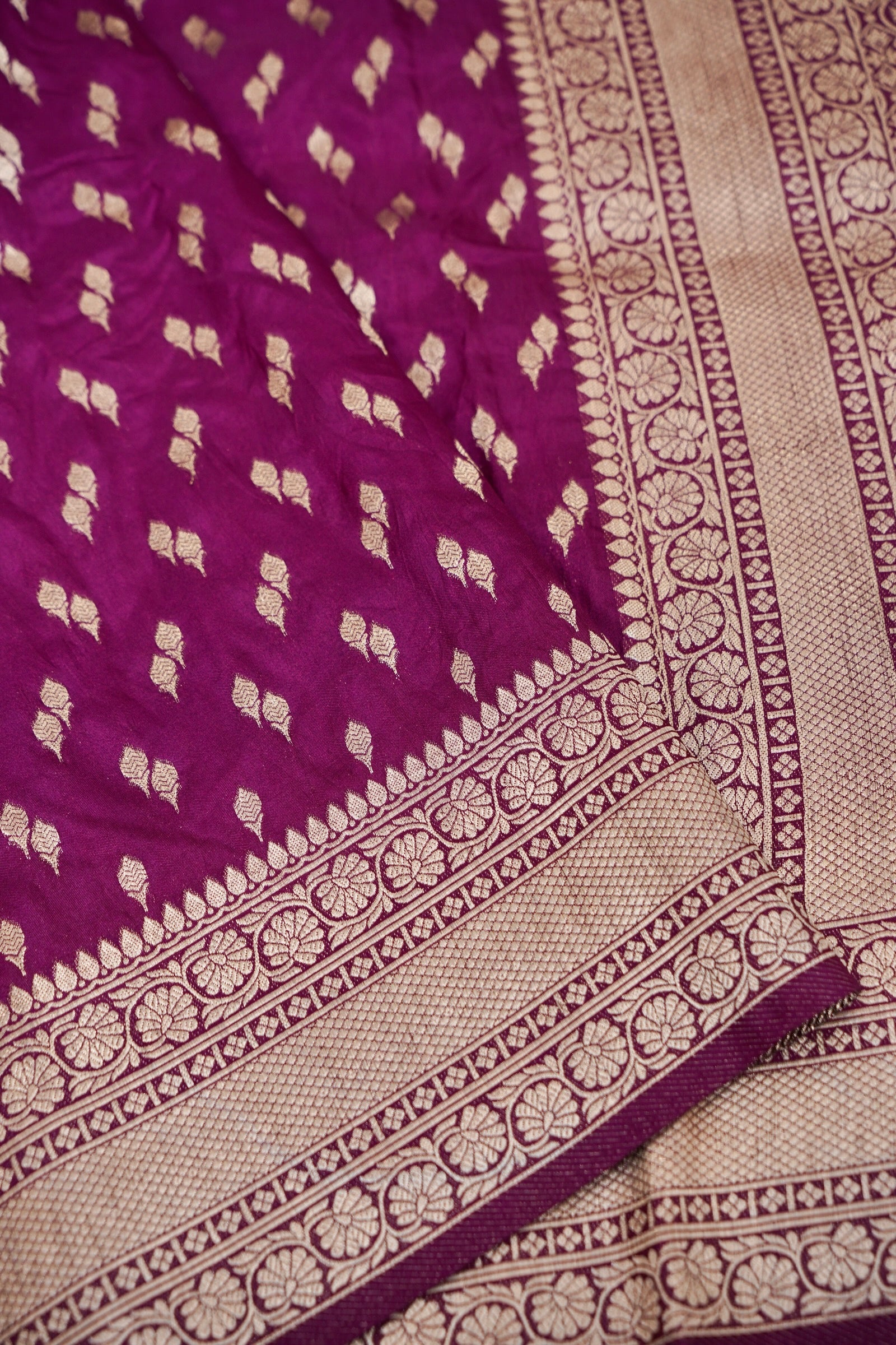 Rani Pink Katan Silk Fancy Saree with Zari Buti and Ornate Border