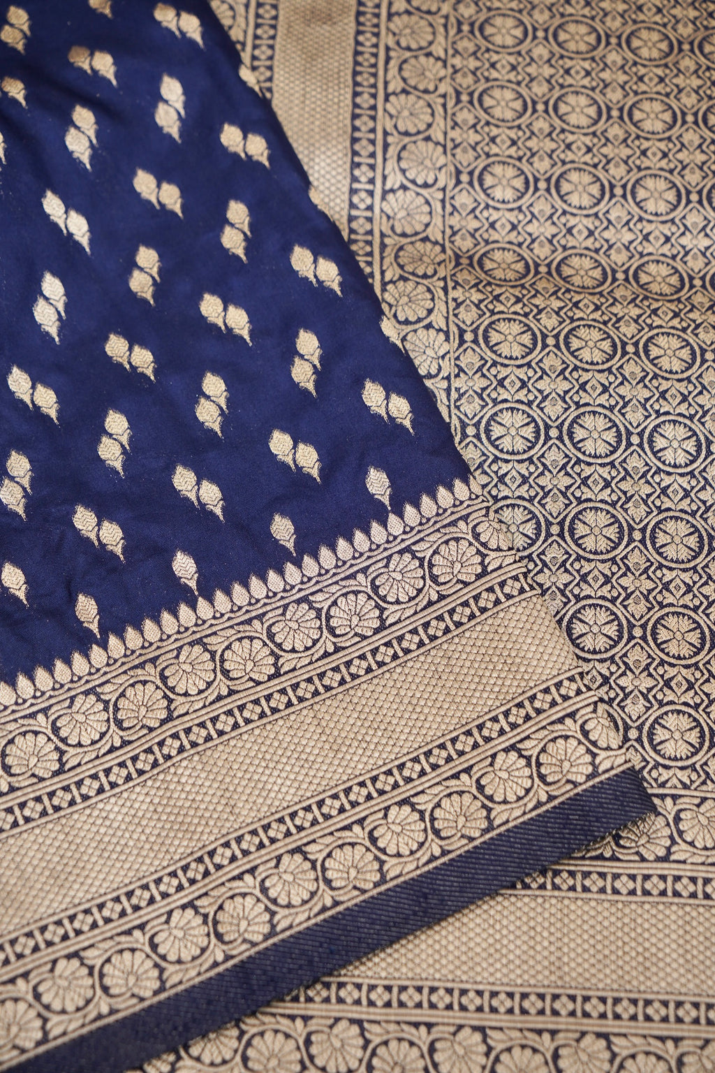 Navy Blue Katan Silk Fancy Saree with Zari Buti and Ornate Border