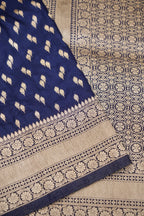 Navy Blue Katan Silk Fancy Saree with Zari Buti and Ornate Border