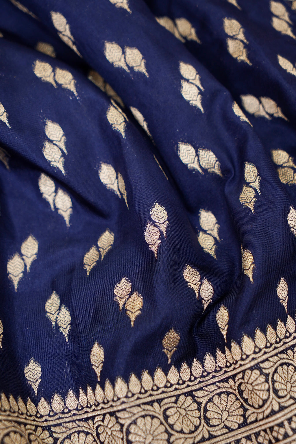 Navy Blue Katan Silk Fancy Saree with Zari Buti and Ornate Border