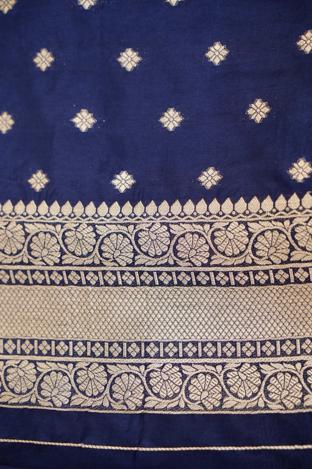Navy Blue Katan Silk Fancy Saree with Zari Buti and Ornate Border