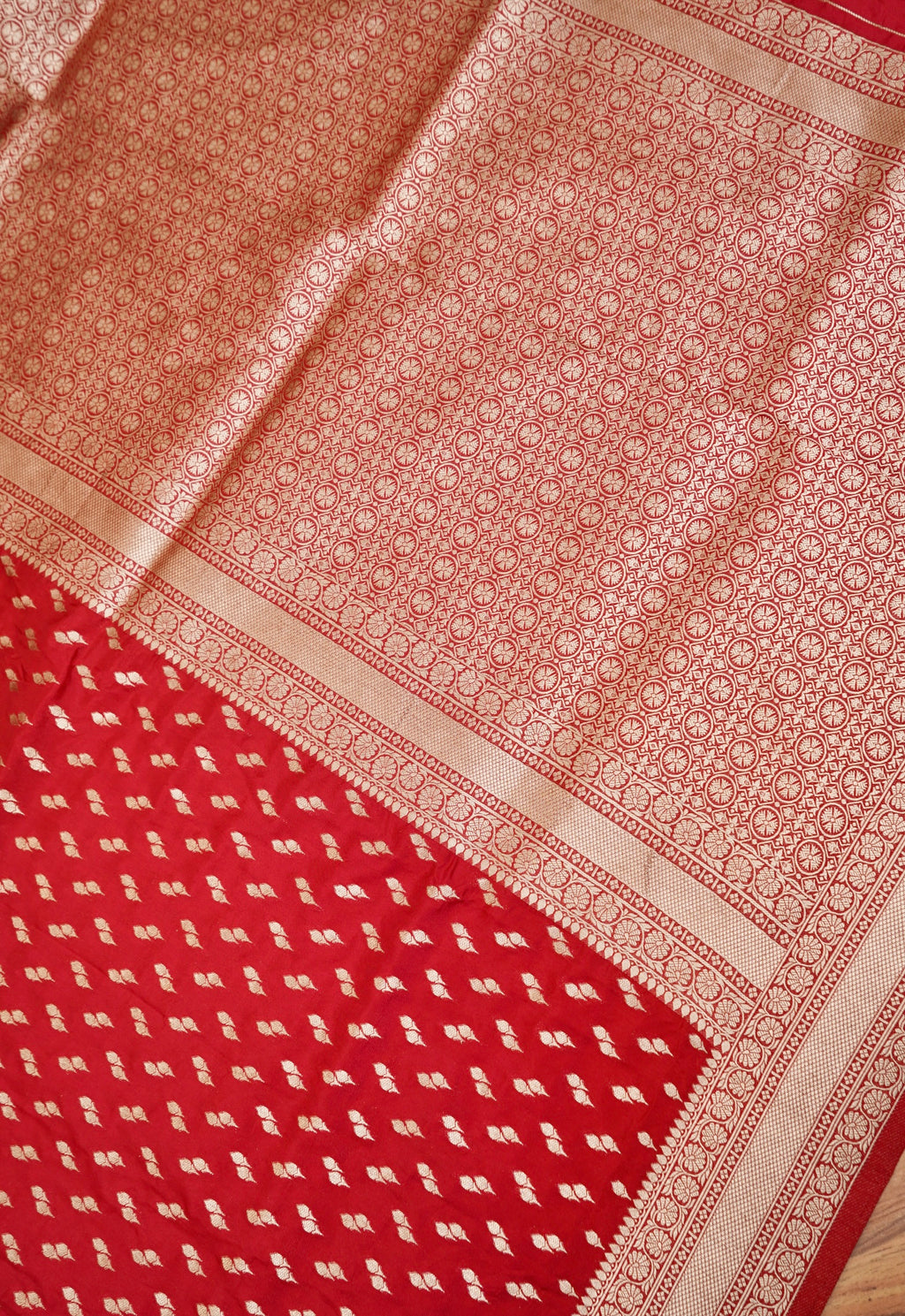 Vermilion Red Katan Silk Fancy Saree with Zari Buti and Ornate Border