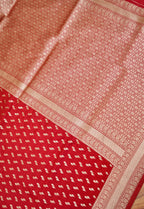 Vermilion Red Katan Silk Fancy Saree with Zari Buti and Ornate Border