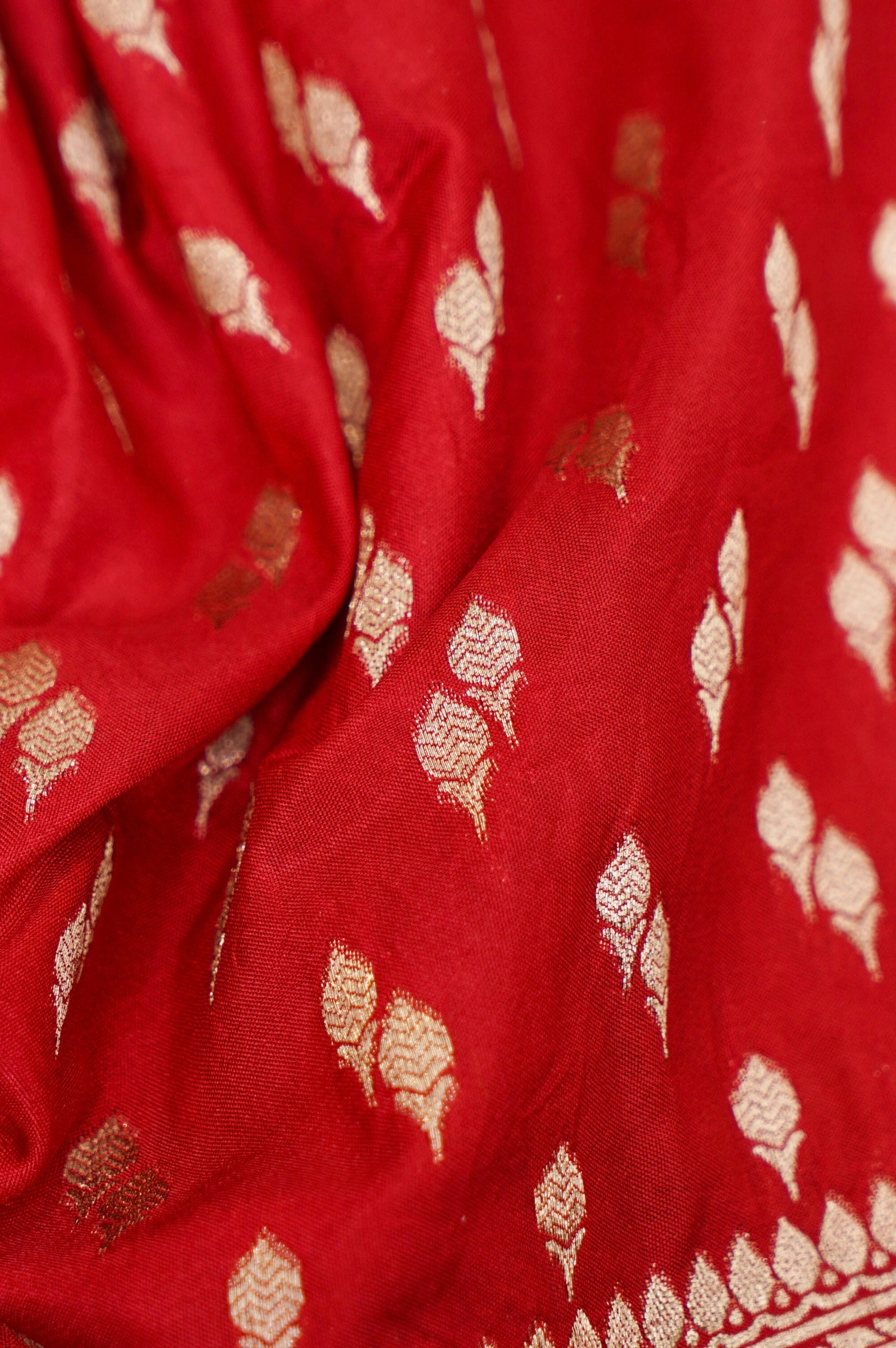 Vermilion Red Katan Silk Fancy Saree with Zari Buti and Ornate Border