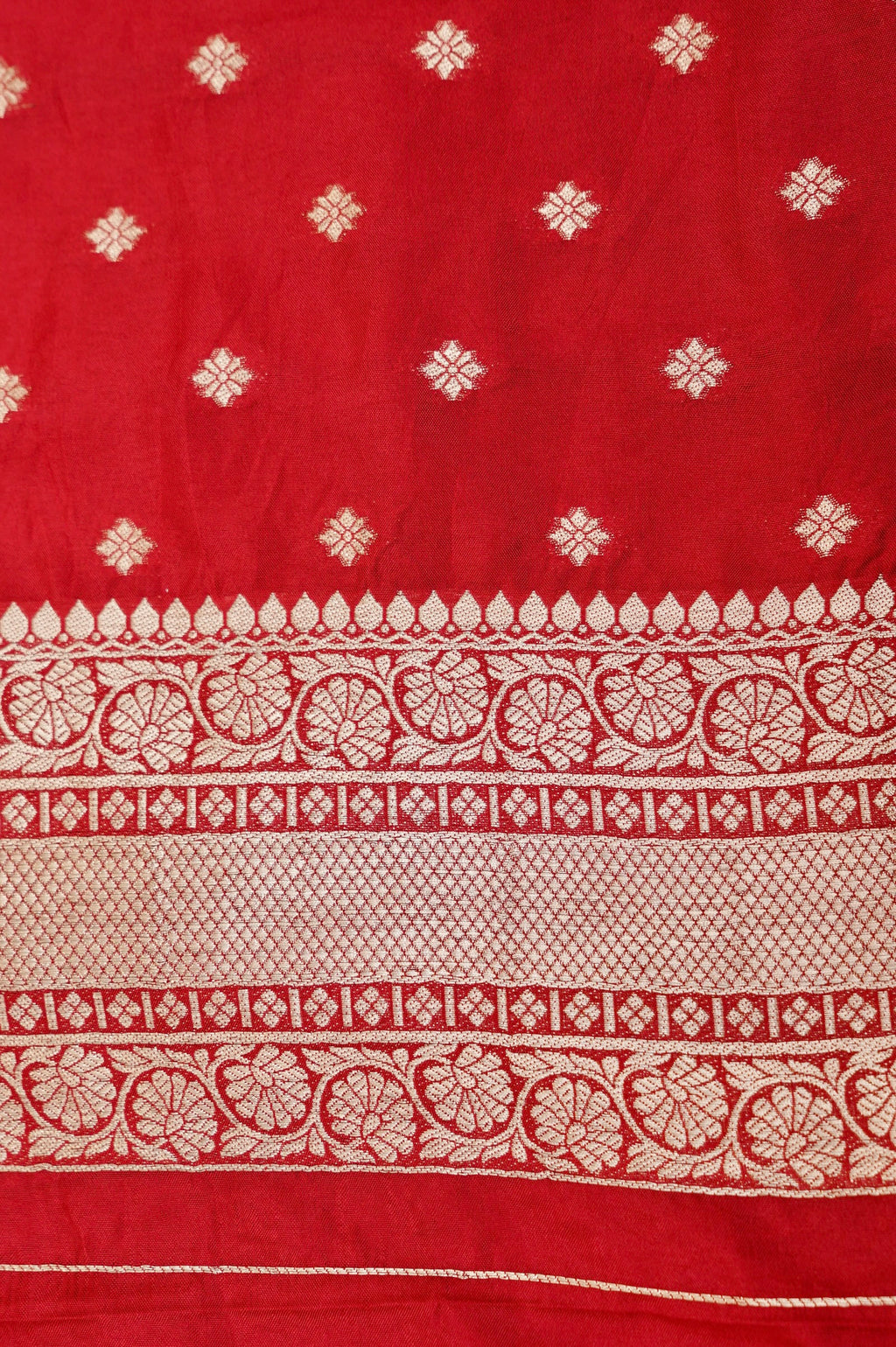 Vermilion Red Katan Silk Fancy Saree with Zari Buti and Ornate Border