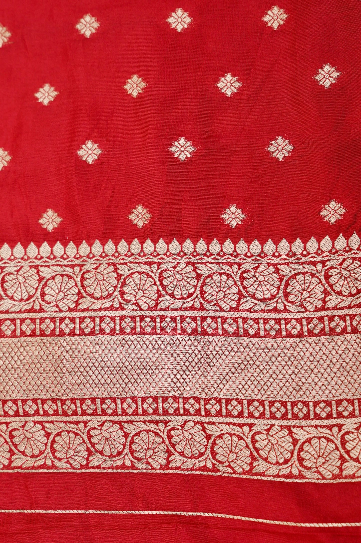 Vermilion Red Katan Silk Fancy Saree with Zari Buti and Ornate Border