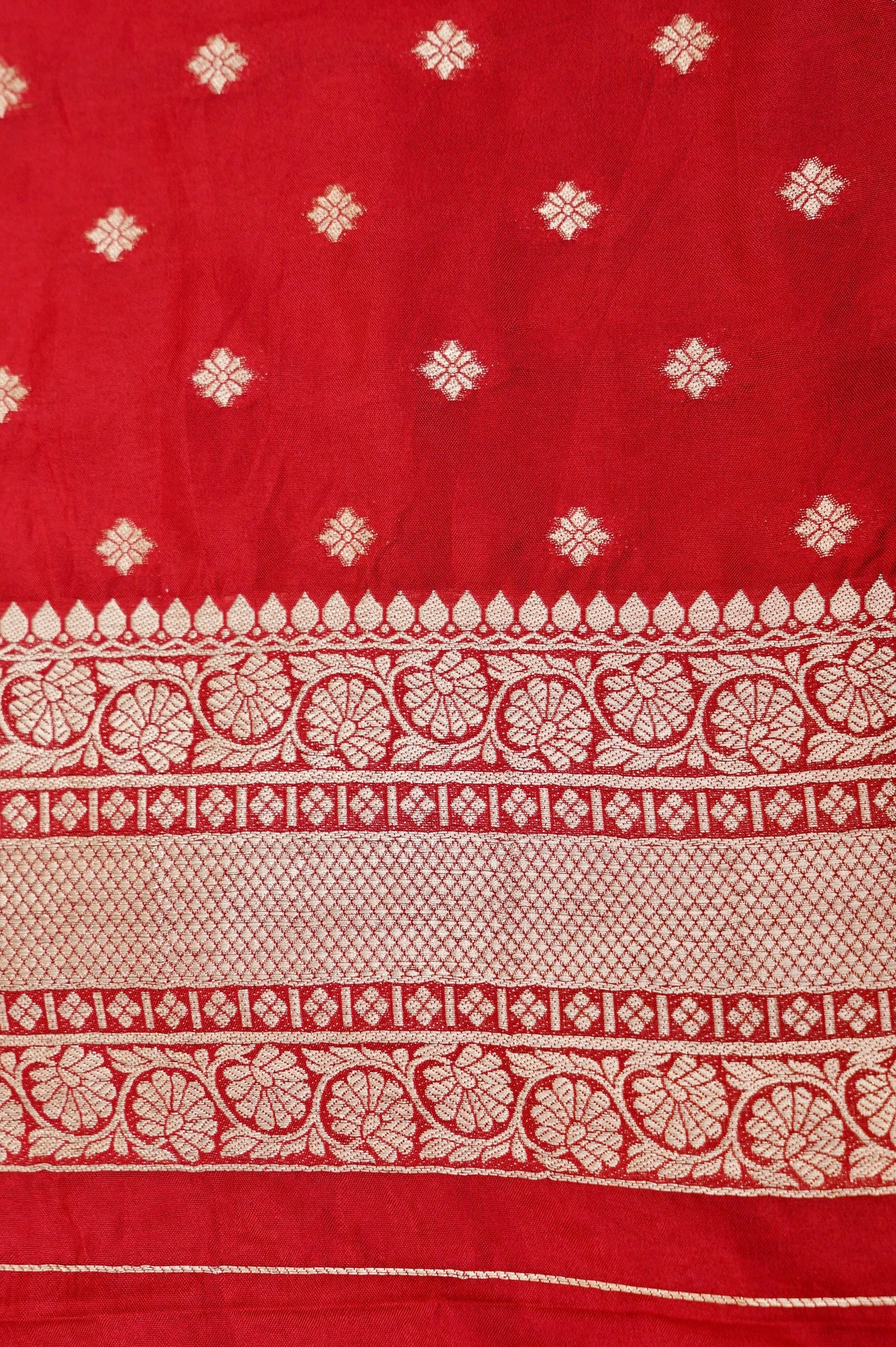 Vermilion Red Katan Silk Fancy Saree with Zari Buti and Ornate Border