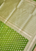 Lime Green Katan Silk Fancy Saree with Zari Buti and Ornate Border